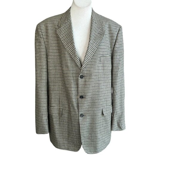 Tommy Hilfiger Blue Brown Houndstooth Plaid 3 Button Sport Coat Blazer Size 44L - Picture 14 of 14